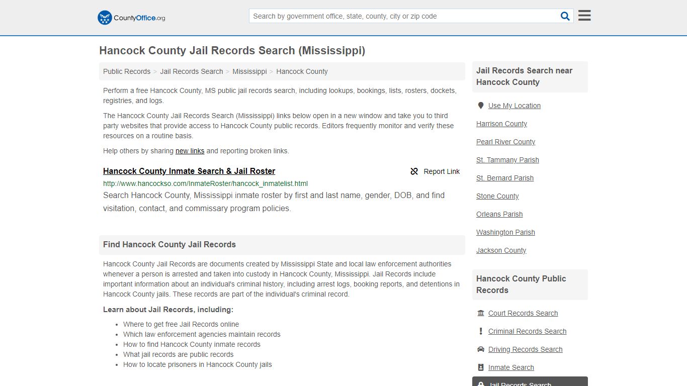 Jail Records Search - Hancock County, MS (Jail Rosters ...